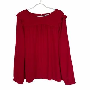 Reitmans XXL Red Blouse, shoulder ruffle detail